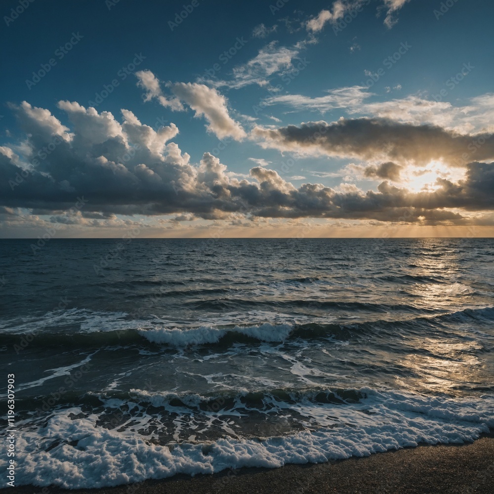 Obraz premium Focus on the horizon where the sky meets the ocean.