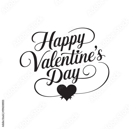A realistic happy Valentine's Day calligraphy silhouette on a white background. The calligraphy reads 