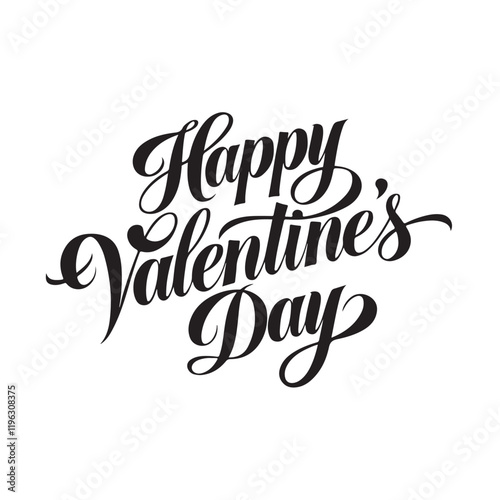 A realistic, happy Valentine's Day calligraphy silhouette on a white background. The text says 