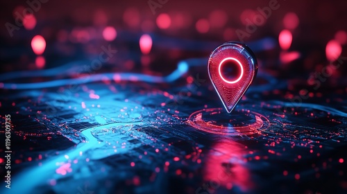 Abstract Technology Map Pin Low Poly Futuristic Glowing GPS. photo