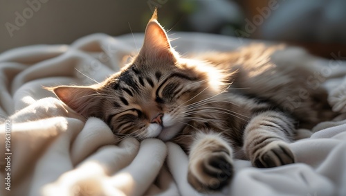 Adorable Cat Relaxing on a Cozy Blanket photo