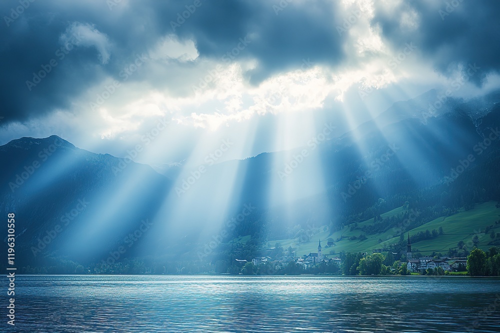 Stunning Panoramic View of Zell am See Lake, Austria. Breathtaking Alpine Scenery, Crystal Clear Stunning Panoramic View of Zell am See Lake, Austria. Breathtaking Alpine Scenery, Crystal Clear