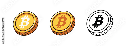 Simple Bitcoin btc coin vector illustration in gold tones with outline style