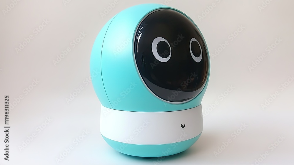 Cute teal robot toy with large eyes on white background. Cute teal robot toy with large eyes on white background.