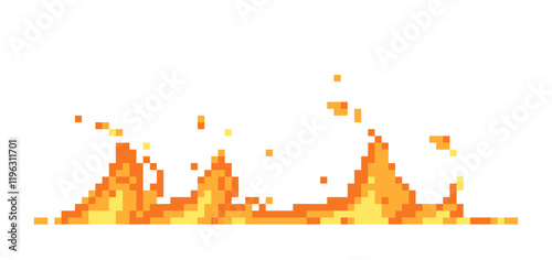 Fire, pixel art icon. Knitted design.  Isolated vector illustration. 8-bit sprite. Old school computer graphic style. Game assets.