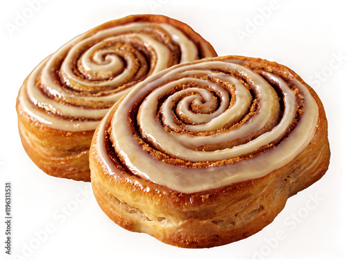 s two delicious cinnamon rolls, each characterized by their golden-brown, flaky exterior and swirling layers generative ai photo