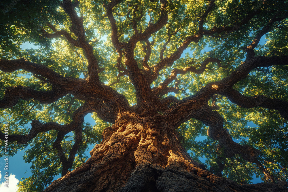 Fototapeta premium Majestic Oak Tree Canopy Reaching Towards The Sky