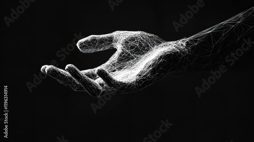  An Abstract Illustration of a Human Hand Studying a Blockchain. photo