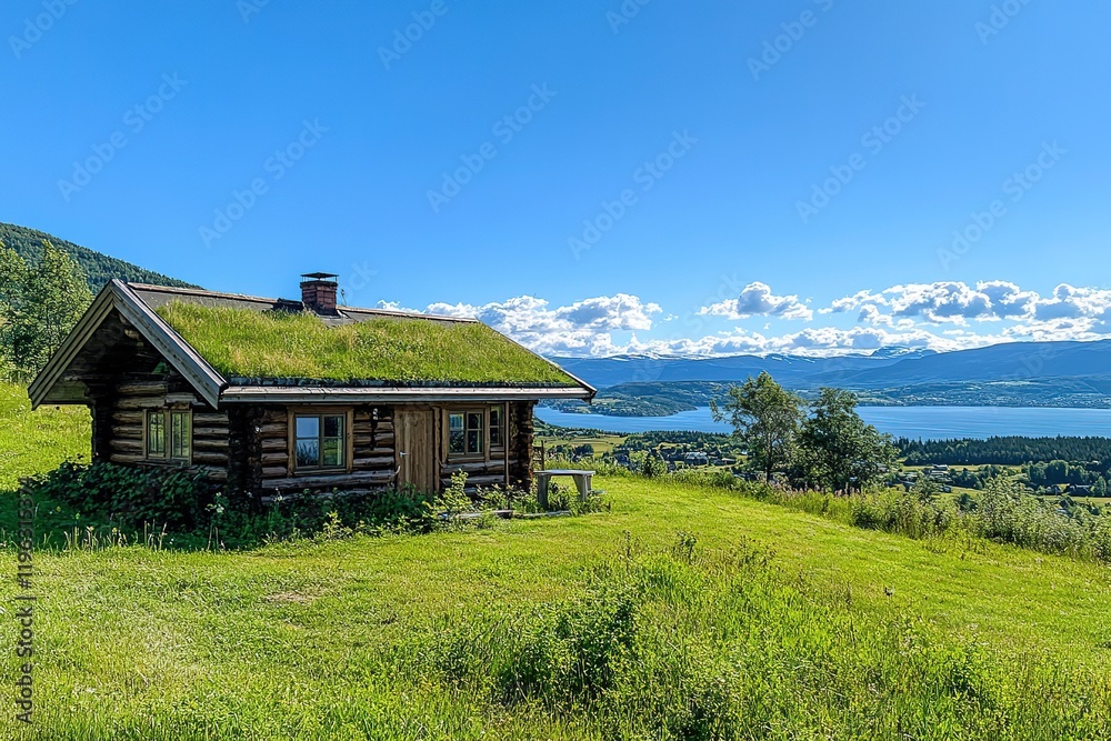 Charming Rustic Log Cabin with Verdant Grass Roof, Idyllic Nature Escape home wood calm cute cozy Charming Rustic Log Cabin with Verdant Grass Roof, Idyllic Nature Escape home wood calm cute cozy