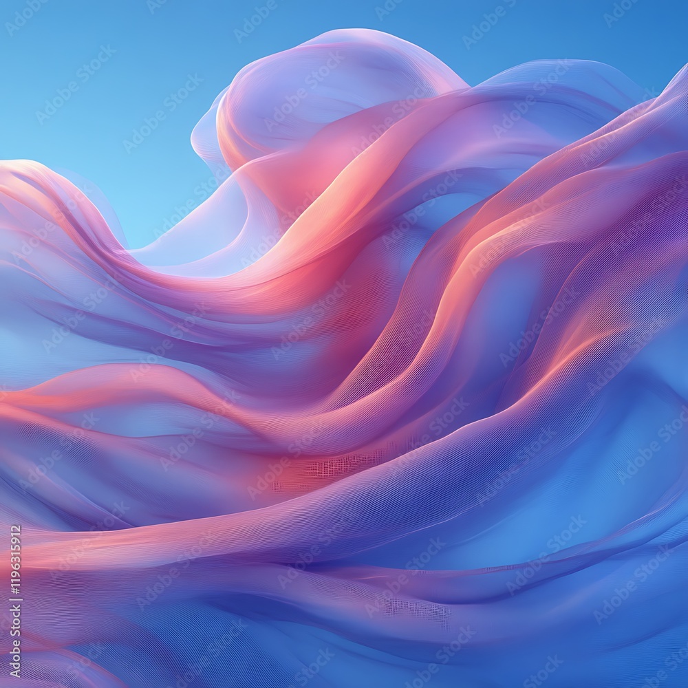 Obraz premium Abstract flowing fabric, pastel pink and purple against blue sky.