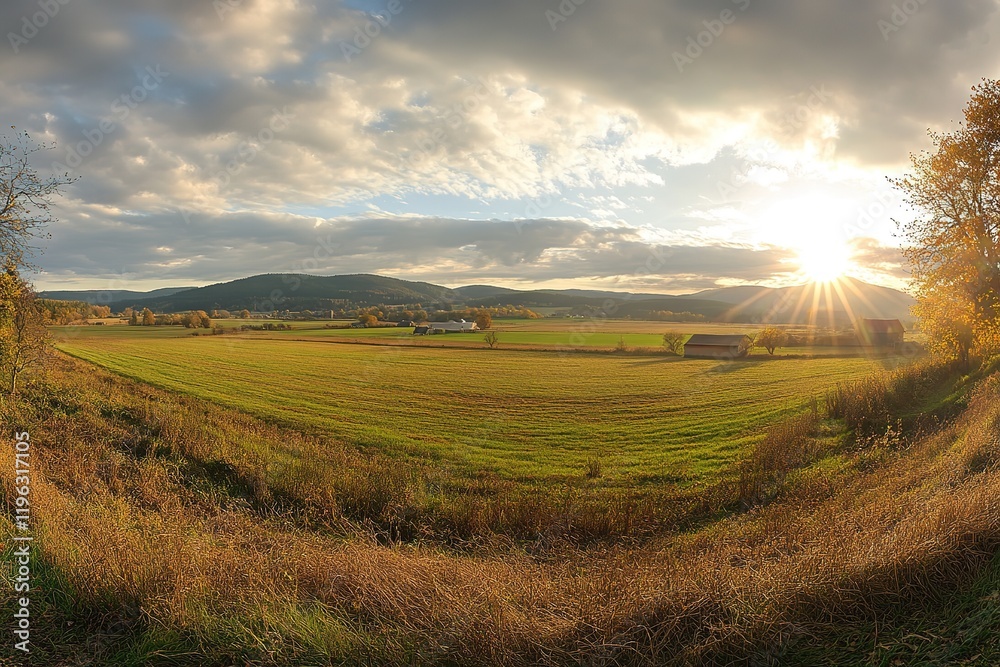 Obraz premium Enchanting Panorama: German Countryside's Verdant Beauty sky calm rural hills trees green image photo