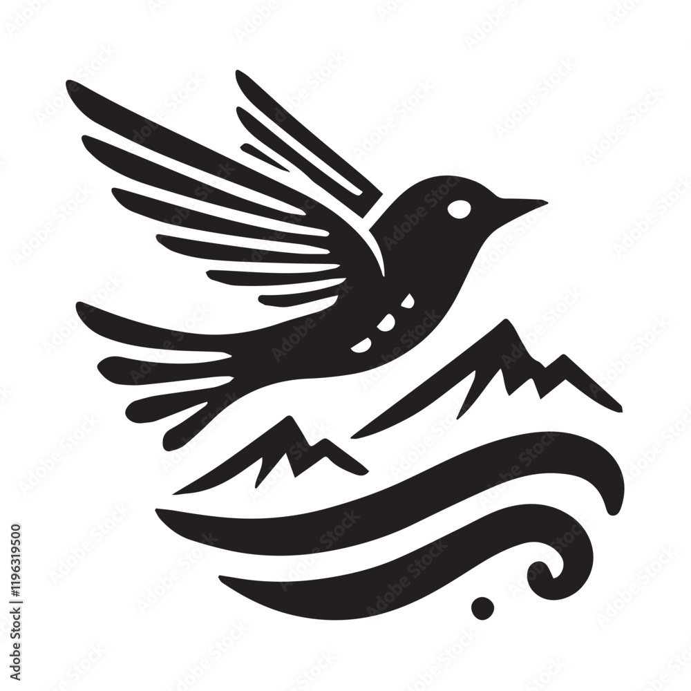 Fototapeta premium Silhouette of a bird in flight, perfect for logo design or branding.