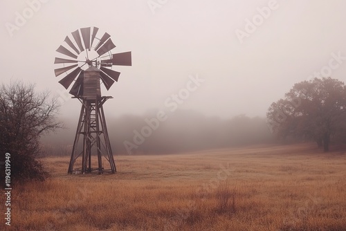 Rustic Charm: A Weathered Windmill in the Distant Fields, under a vast sky. old sun day farm wood   