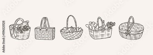 Hand drawn picnic baskets collection