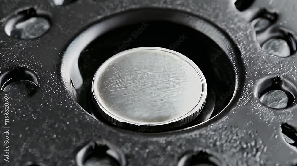 Close-up metallic disc in black device. Science lab equipment Close-up metallic disc in black device. Science lab equipment