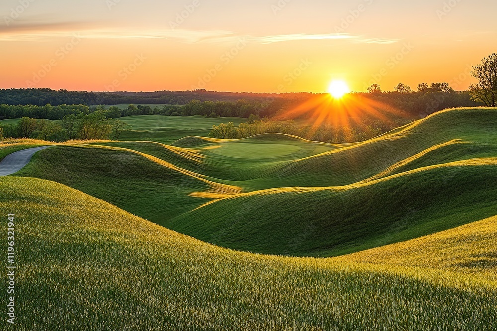 Obraz premium Golden Sunset Hues Over Rolling Southwest Hills, Scenic Vista sky view calm rural photo image nature