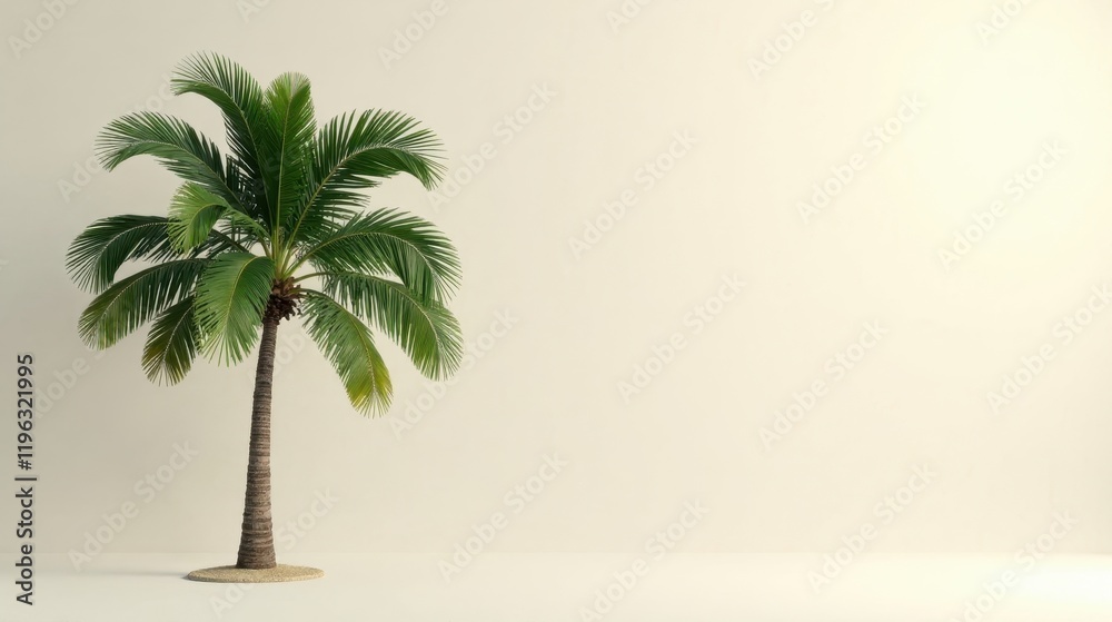 Obraz premium Single Palm Tree Against a Neutral Background, Ideal for Tropical Themed Designs and Projects