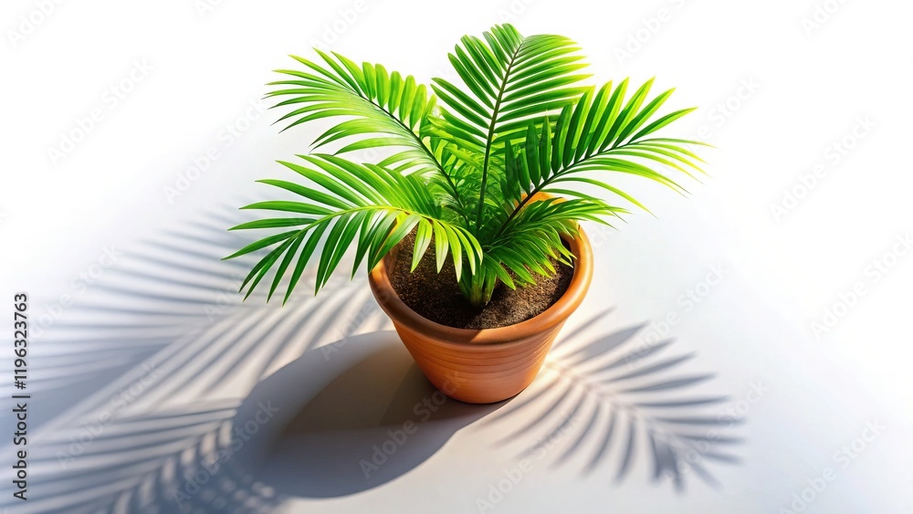 Obraz premium Aerial View Miniature Palm Tree Potted Plant Home Decor