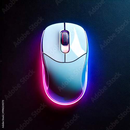  neon white computer mouse, dark background 