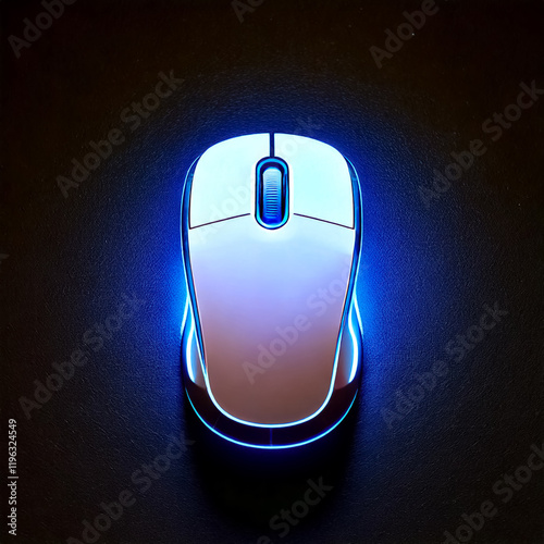  neon white computer mouse, dark background 