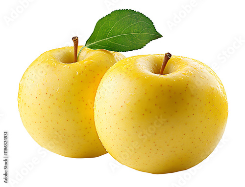 Yellow apples with water droplets png isolated on transparent background