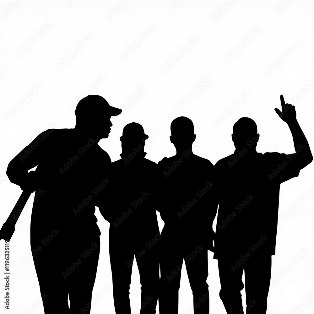 Workers marching for labor rights in silhouette, solidarity movement Workers marching for labor rights in silhouette, solidarity movement