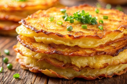 Crispy Golden Potato Pancake, Close-Up Food Photography photo