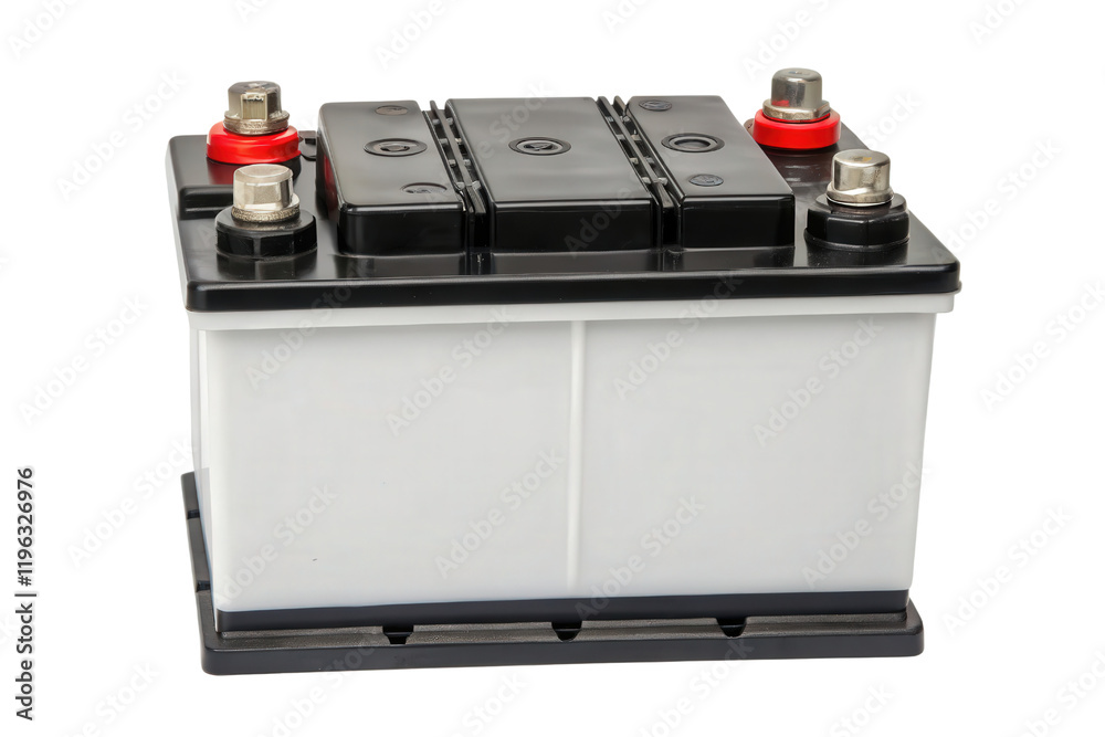 Fototapeta premium White rectangular car battery isolated with transparent background