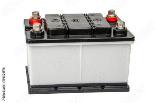 White rectangular car battery isolated with transparent background