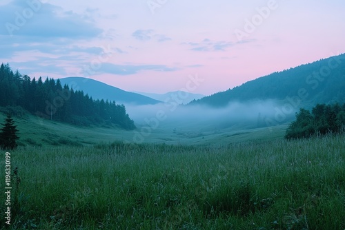 Majestic Carpathian Mountains Panorama: Breathtaking Peaks and Verdant Valleys sky view blue wide   
