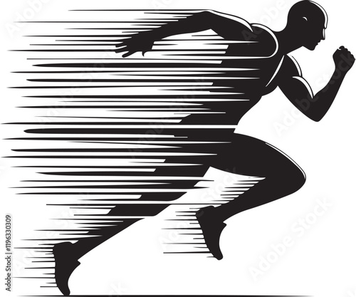 Running Silhouette with Speed Lines - Vector Illustration
