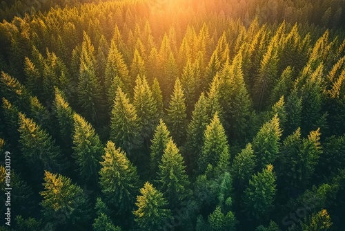 Golden Hour in Finnish Forest: A Panoramic Sunset Vista sky eco view pine calm wild fall trees woods
