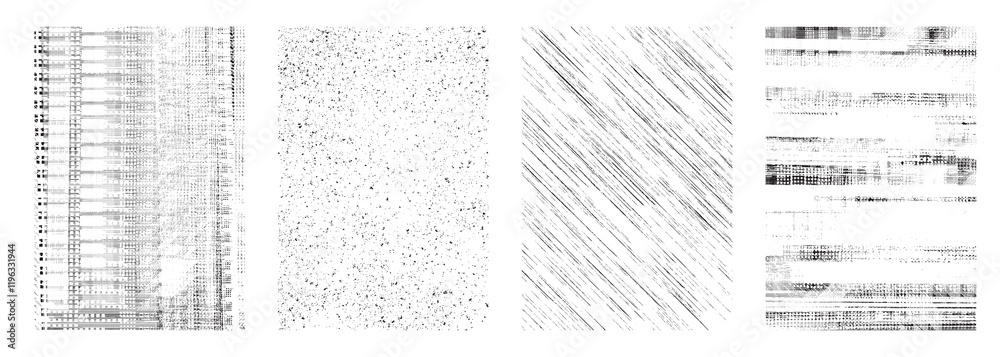Obraz premium Overlay textures set stamp with grunge effect. Old damage Dirty grainy and scratches. Set of different distressed black grain texture. Distress overlay vector textures. 