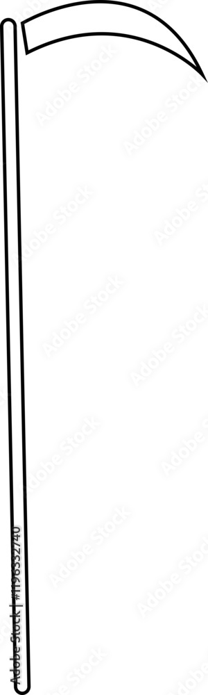 Scythe vector icon, Halloween symbol or logo. Death character graphic design elements, isolated on transparent background, used for Harvesting Crops, Death signs, Halloween or agricultural themes.