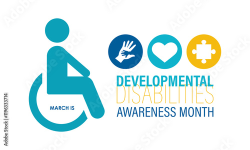 Developmental Disabilities awareness month is observed every year in March. increase awareness about the needs and potential of individuals with developmental disabilities. Banner poster background.