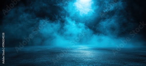 Night scene Blue smoky asphalt road, dark clouds. Background design