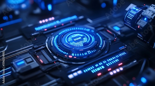 Wallpaper Mural Futuristic Technology Interface with Data Encryption Torontodigital.ca