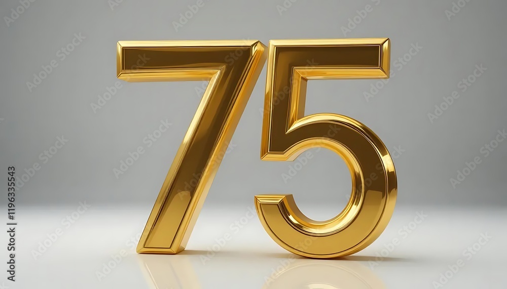 Golden Number Seventy Five Shiny 3D Render Elegant Style Golden Number Seventy Five Shiny 3D Render Elegant Style
