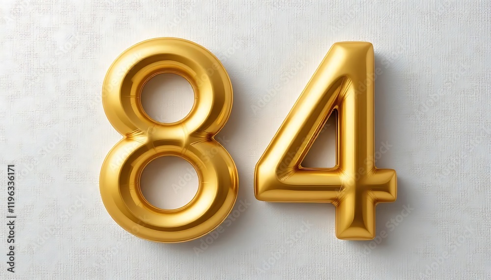 Gold Number Balloons Eighty Four Against White Background Gold Number Balloons Eighty Four Against White Background