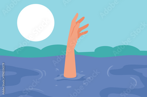 
Person In Deep Water in Danger Asking for Help Vector illustration
Life threatening accident involving an individual not knowing to swim 
