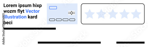 Text block, blue toggle switch, horizontal sliders, five-star rating scale, underscores. Ideal for user reviews, feedback forms, rating systems, UX design, e-commerce, digital platforms, quality