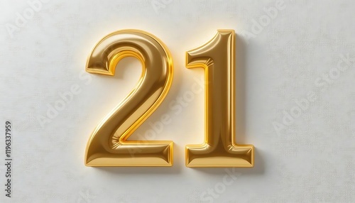 Golden Number Twenty One Against White Background Shiny Balloons Design photo