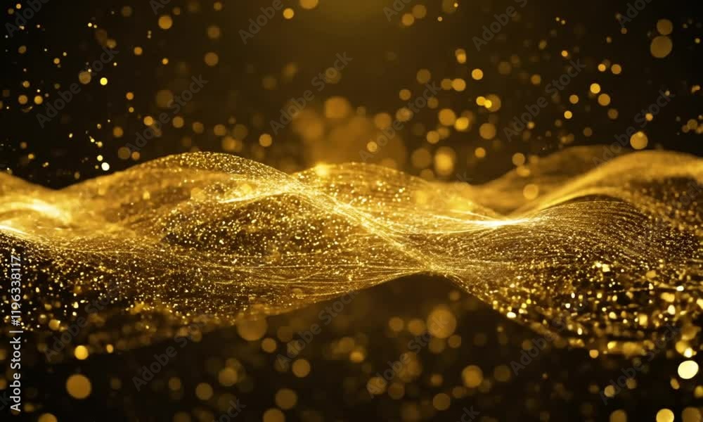 an abstract illustration of golden wave particles