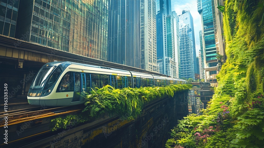 Fototapeta premium Eco-Friendly Urban Transit: A Green City's Future