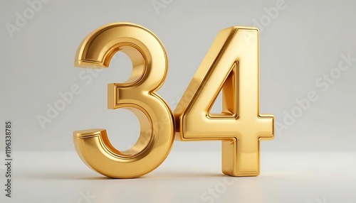 Golden Number Thirty Four Elegant 3D Render Bright Background photo