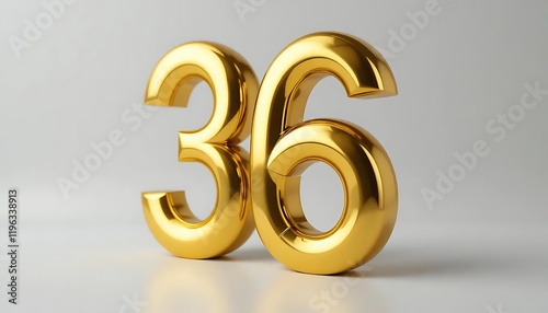 Golden Number Thirty Six Shiny 3D Rendering Light Background photo