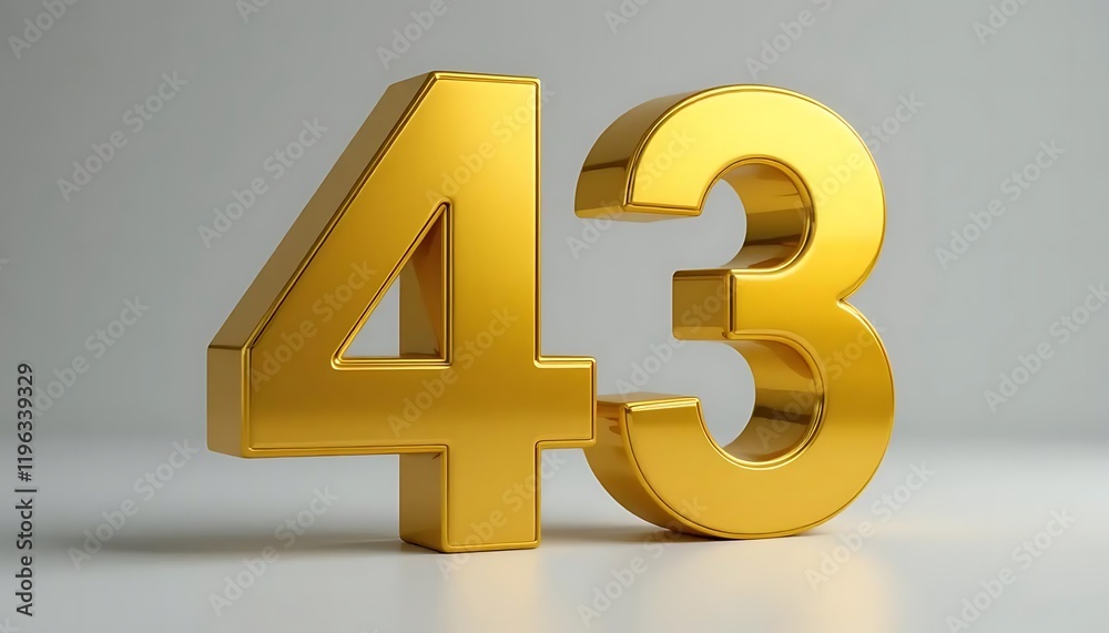 Golden Number Forty Three 3D Render Shiny Luxury Style Golden Number Forty Three 3D Render Shiny Luxury Style