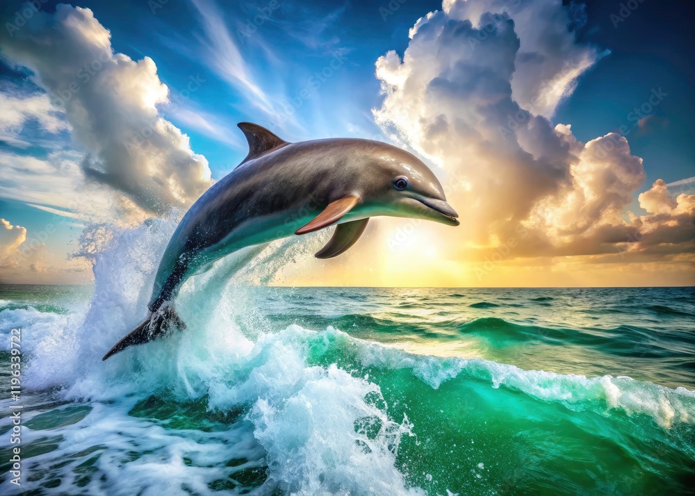 Fototapeta premium Ocean wildlife photography at its finest: leaping dolphins.