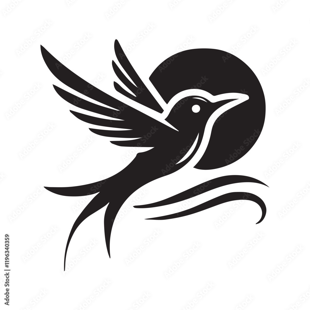 Fototapeta premium Silhouette of a bird in flight, perfect for logo design or branding.