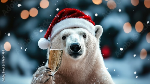 Polar Bear, Champagne, Christmas
